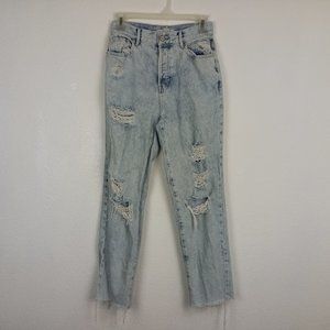 PacSun Women's Straight Jeans Size 25 High Rise Button Fly Distressed Raw Hem